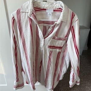 Liz Claiborne White and Red Striped Casual Shirt